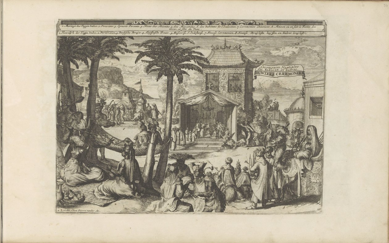 Huwelijksceremoniën Huwlyks Ceremonien / Ceremonias nupciales de los indios y otros (título sobre objeto) Las Indias Orientales y Occidentales y otros lugares (título de la serie) de Romeyn de Hooghe