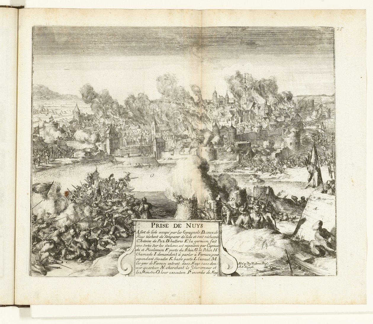 Toma y saqueo de Neuss, 1586 Premio de Nuys (título sobre objeto) Guerres de Flandres (título de la serie) de Romeyn de Hooghe