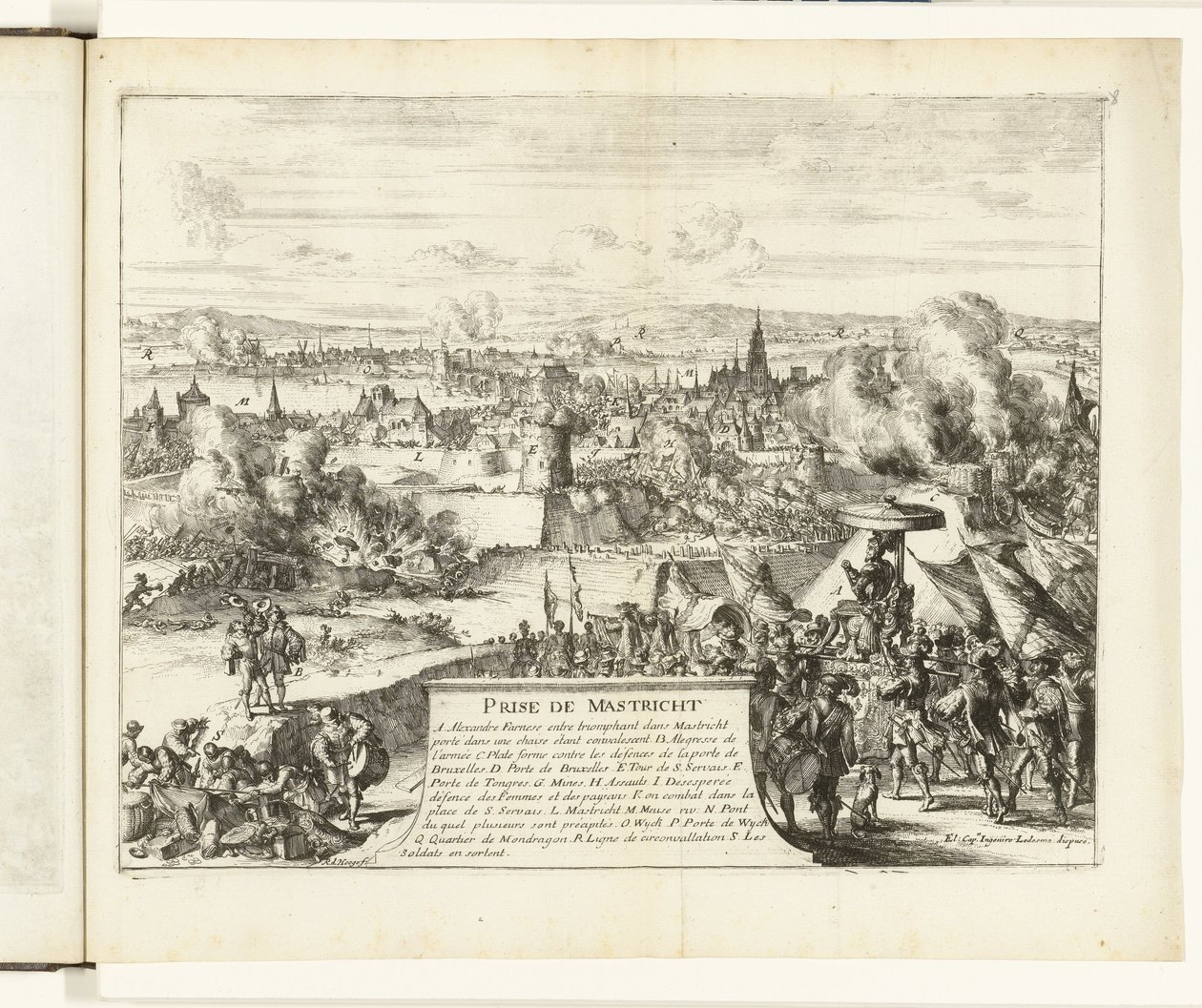 Captura de Maastricht por el duque de Parma, 1579 Prize de Mastricht (título sobre el objeto) Guerres de Flandres (título de la serie) de Romeyn de Hooghe