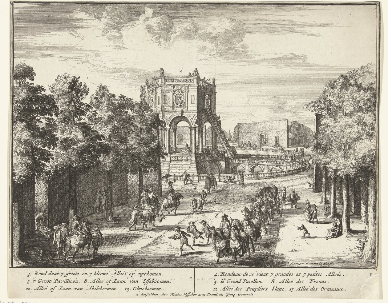 Avenida en el parque de Enghien que lleva a un pabellón El parque de Enghien (Enghien) (título de la serie) de Romeyn de Hooghe