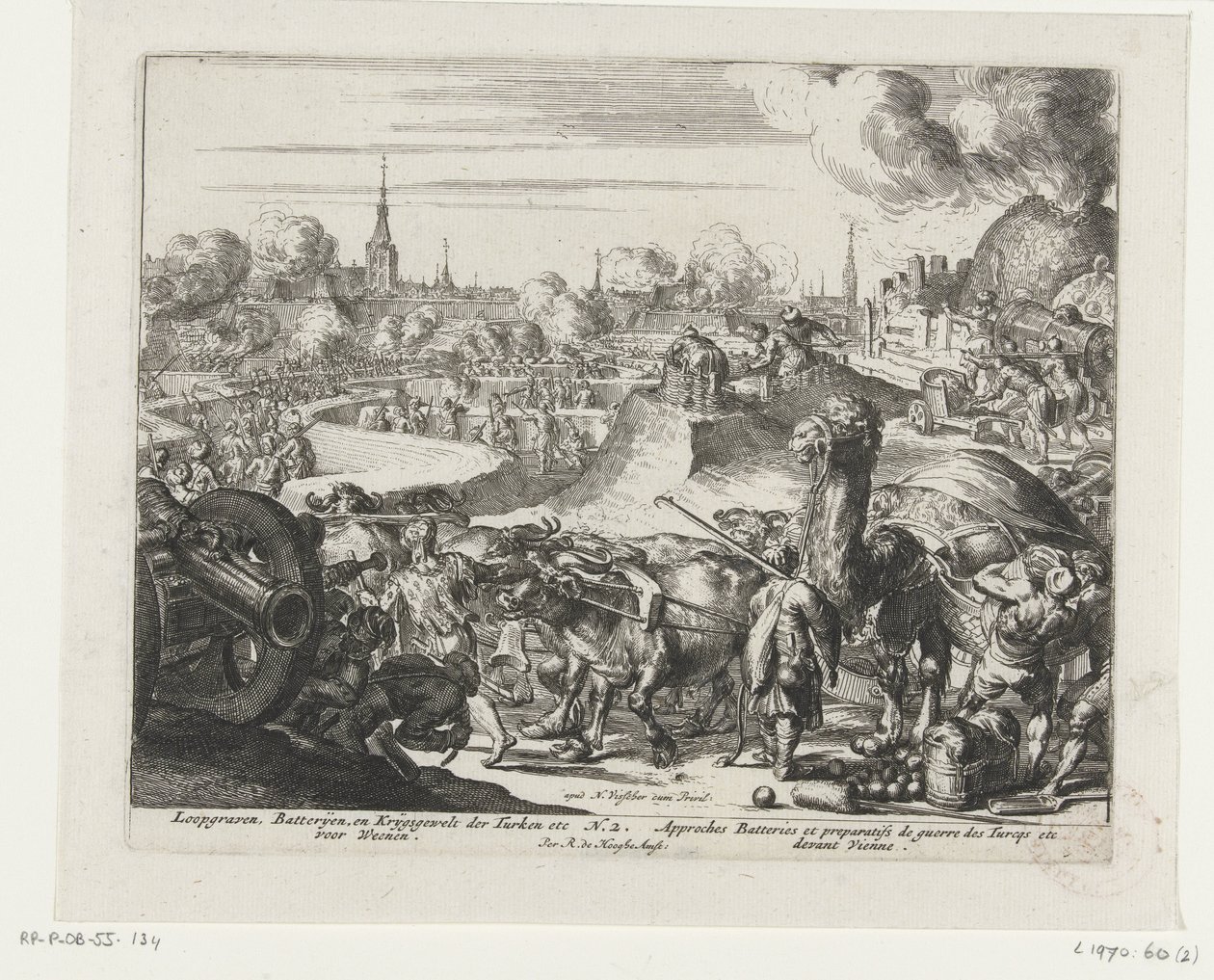 Trincheras de los turcos para Viena Trincheras, baterías y violencia militar de los turcos, etc. para Viena (título sobre el objeto) de Romeyn de Hooghe