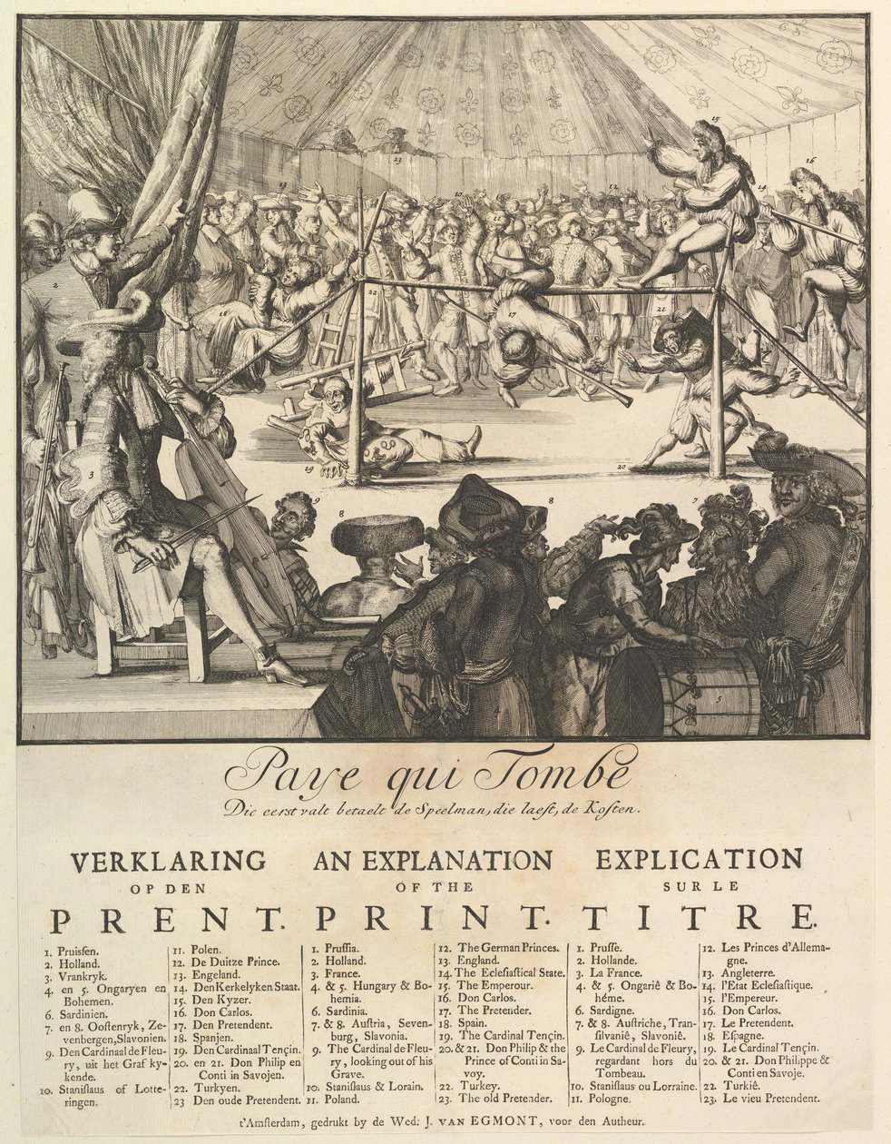 Paye qui Tombe: Die eerst valt betaelt de Speelman, die laest, de Kosten La caída de de Romeyn de Hooghe