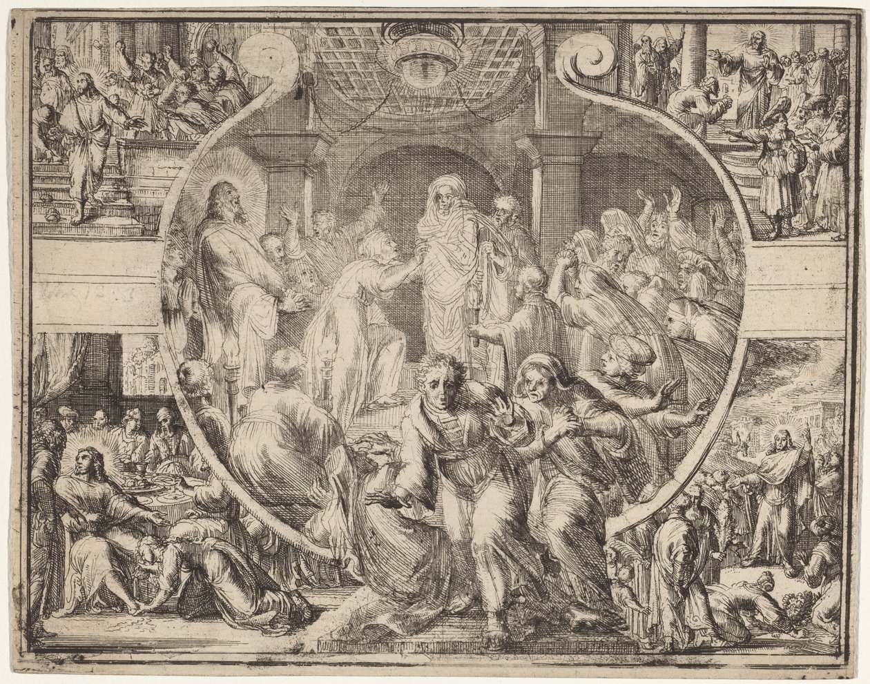 Resurrección de Lázaro con Escenas de la Vida de Cristo de Romeyn de Hooghe