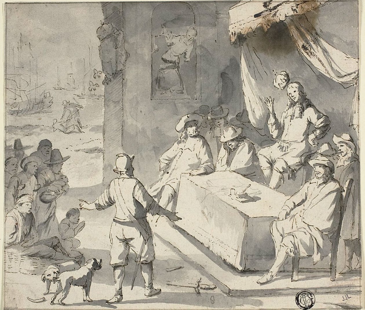 Escena de la historia holandesa: Suplicantes ante el gobernante de Romeyn de Hooghe