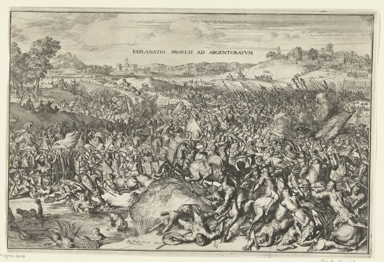 Escoria bij Straatsburg, 357 Explicación de la batalla en Argentoratum (título sobre el objeto) de Romeyn de Hooghe