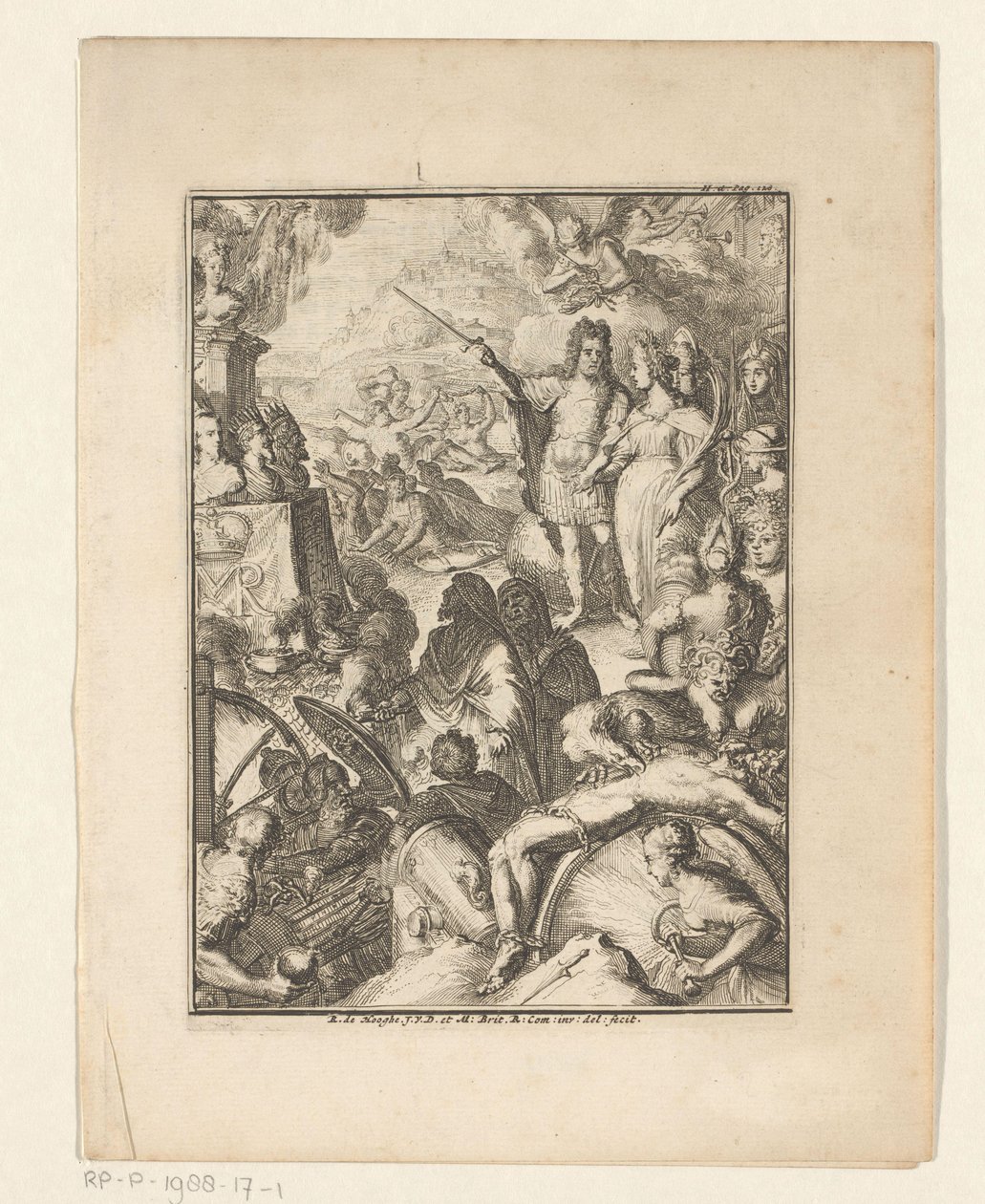 Stadtholder William III y Mary Stuart en medio de figuras míticas de Romeyn de Hooghe