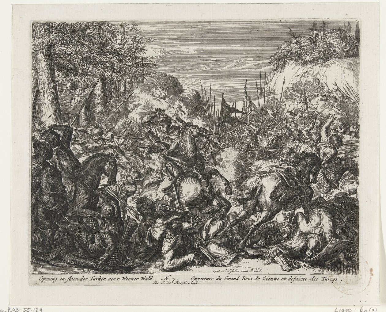 Batalla entre Habsburgo y Turcos en los Bosques de Viena Apertura y paliza de los turcos aent Weener Wald (título sobre objeto) de Romeyn de Hooghe