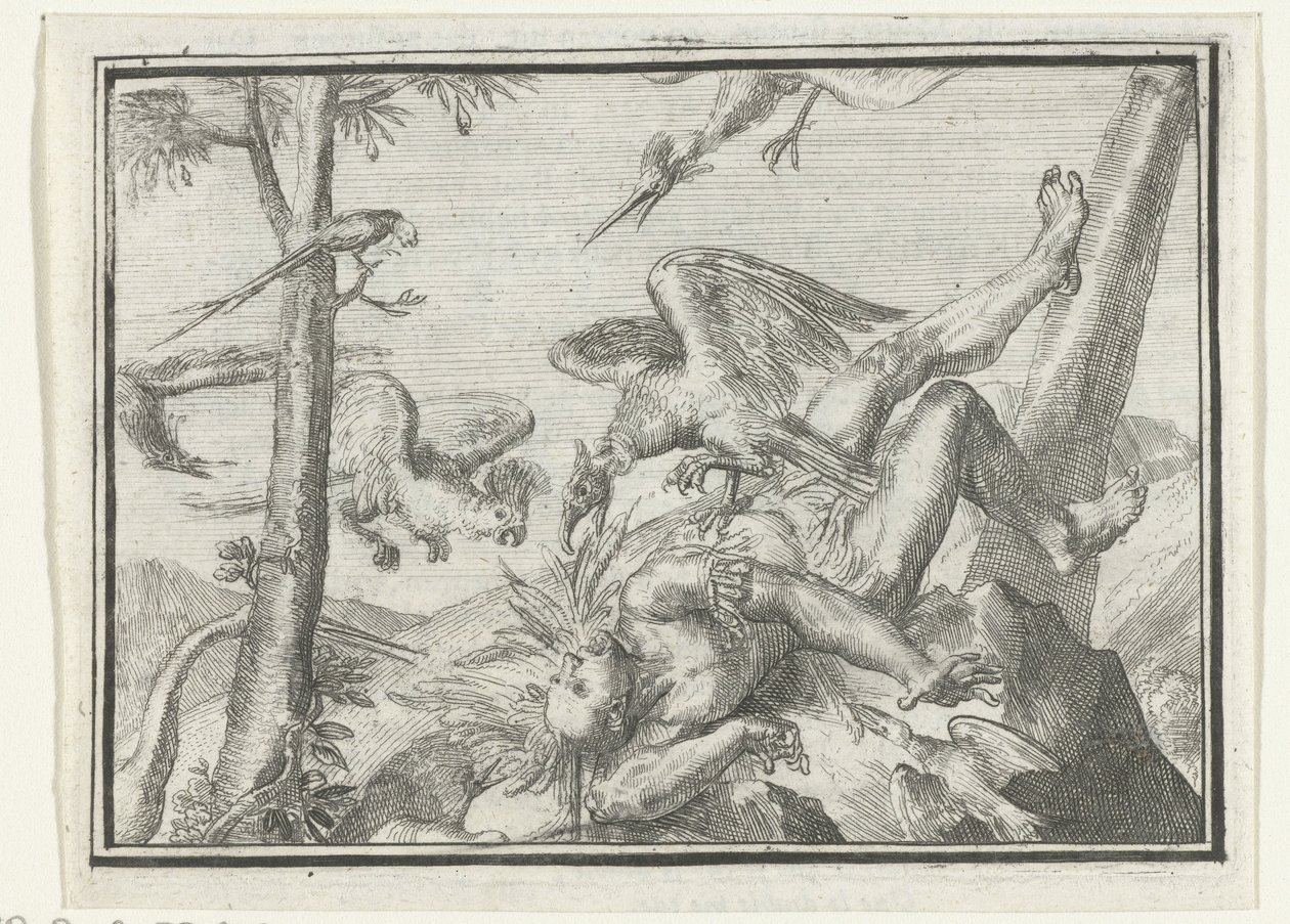 Portada del folleto: De Geplukte Tapoeijer, 1702 De Plukte Tapoeijer (título sobre objeto) Esopus en Europa (título de la serie) de Romeyn de Hooghe