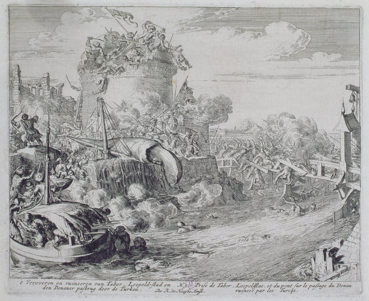 Ciclo de impresiones de Viena, Conquista de la Isla Tabor en las afueras de Leopoldstadt, 1683 de Romeyn de Hooghe
