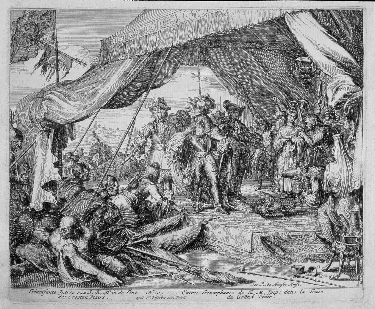 Ciclo de impresiones de Viena, Entrada del emperador Leopoldo (1640-1705) en la tienda del Gran Visir, 1683 de Romeyn de Hooghe