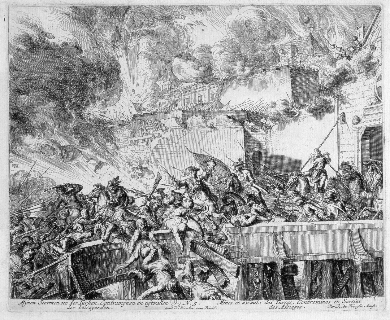 Ciclo de Impresiones de Viena, Explosión de una Mina y Contramina, Incursión a los Turcos, 1683 de Romeyn de Hooghe