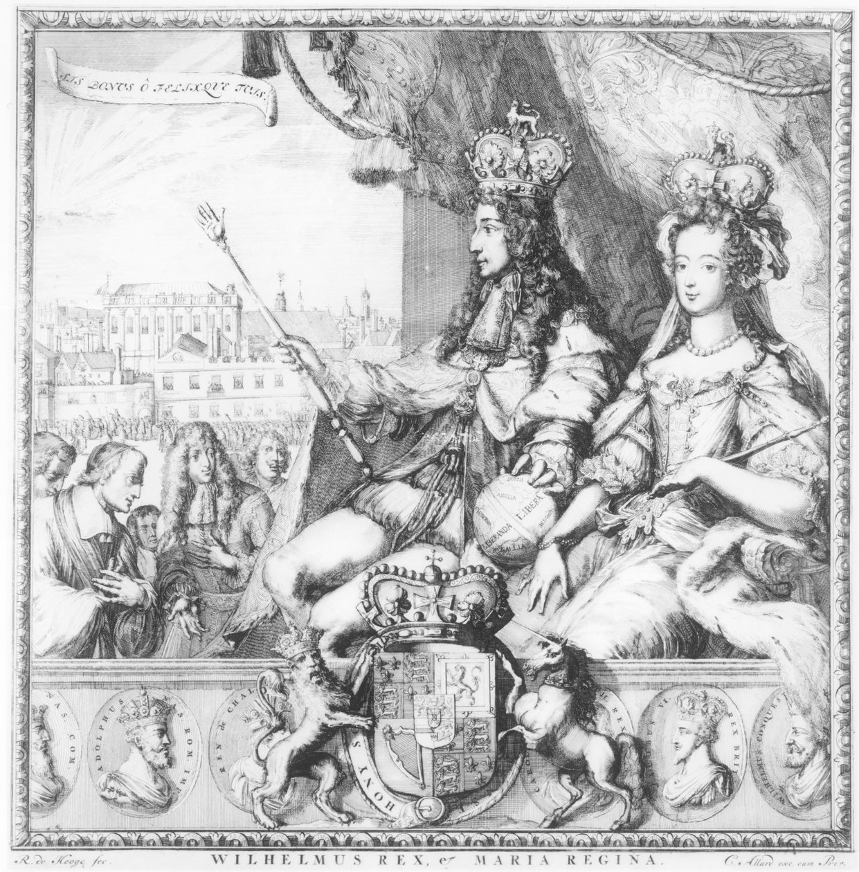 Guillermo III (1650-1702) y María II (1662-94) grabado por el artista, c.1690 de Romeyn de Hooghe