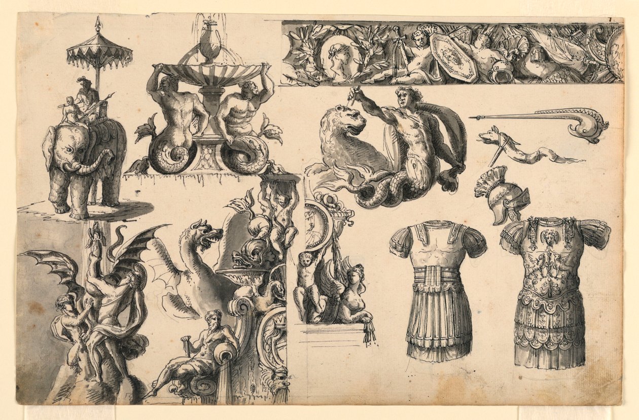 Motivos decorativos, tres diseños para fuentes de Romolo Achille Liverani