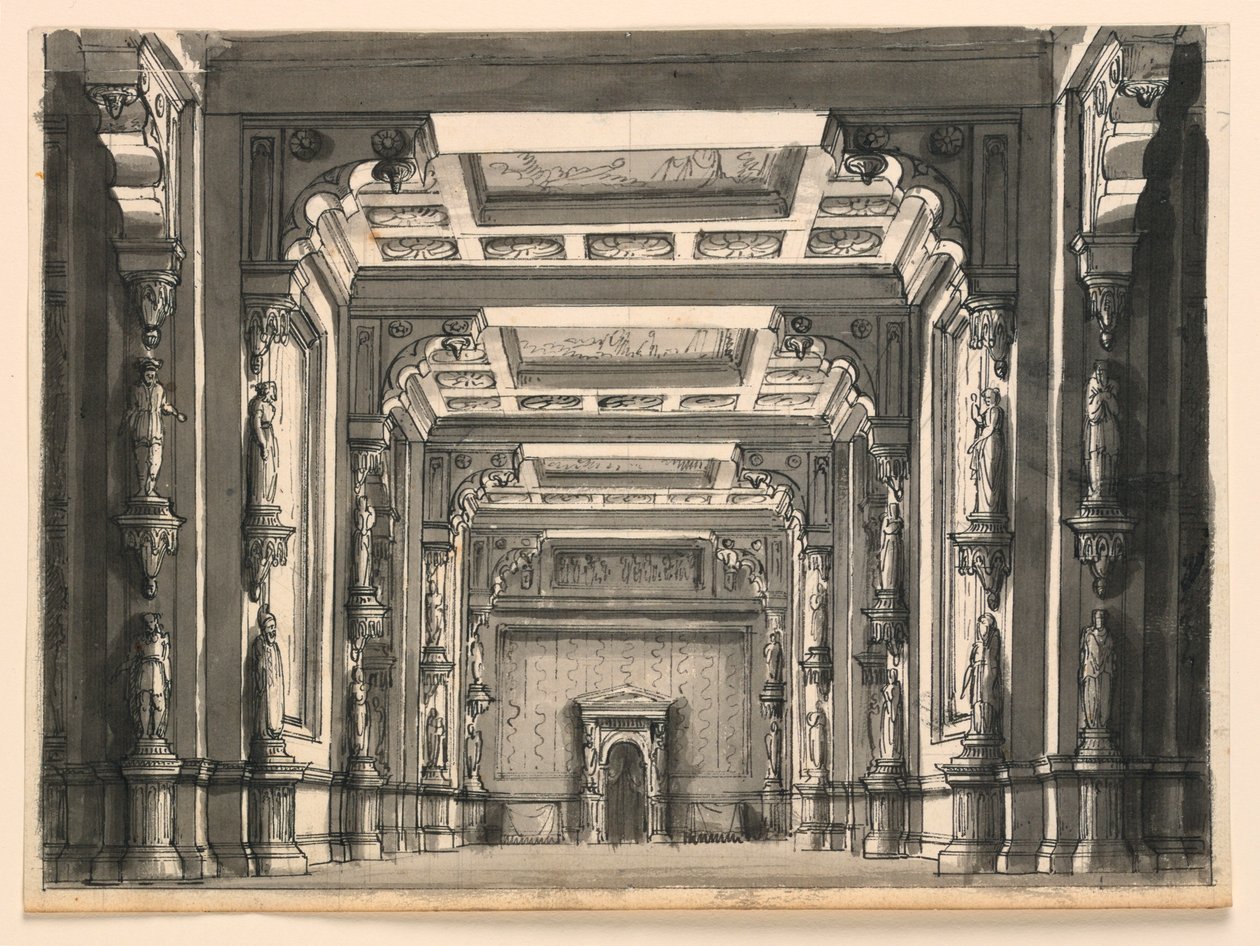 Diseño de escenario, interior de salón gótico de Romolo Achille Liverani