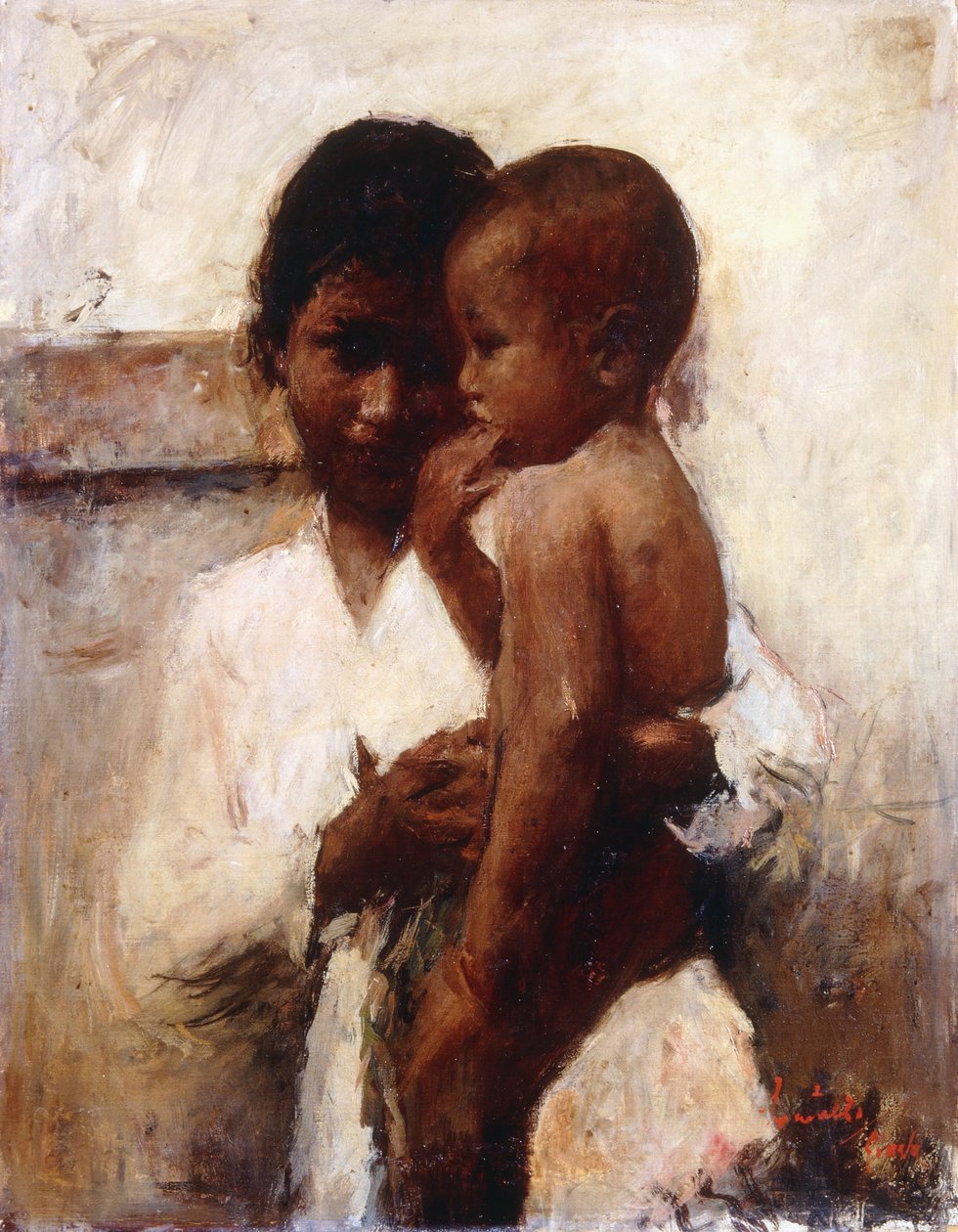 Afecto, una belleza javanesa sosteniendo a un niño de Romualdo Locatelli