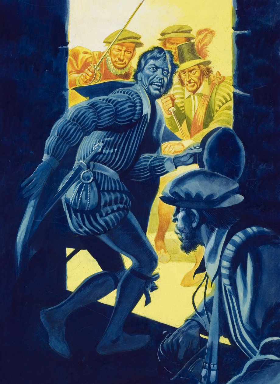 Asesinato de Enrique I (1550-88) Duque de Guisa en Blois (gouache sobre papel) de Ron Embleton