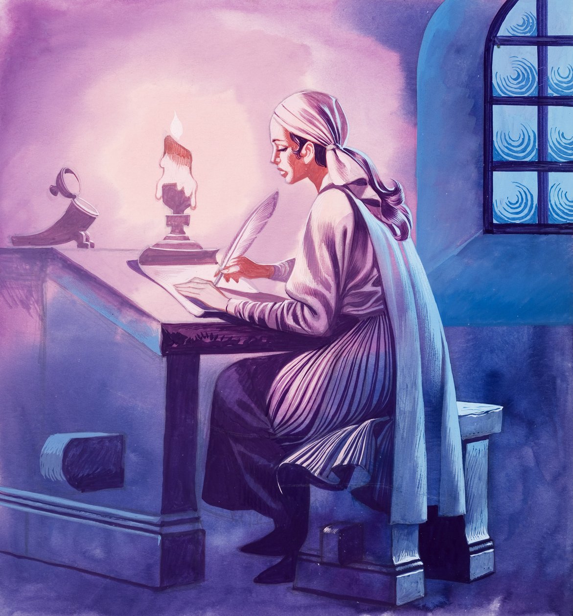 Chica escribiendo una carta (gouache sobre papel) de Ron Embleton