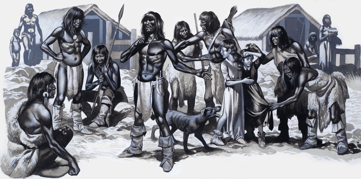 Indios con dos niños blancos de Ron Embleton