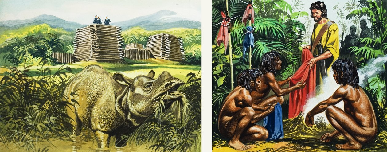 Marco Polo en Sumatra (gouache sobre papel) de Ron Embleton