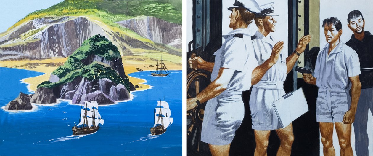 Men of the Jolly Roger: The Pirate Flags Come Down (gouache sobre papel) de Ron Embleton