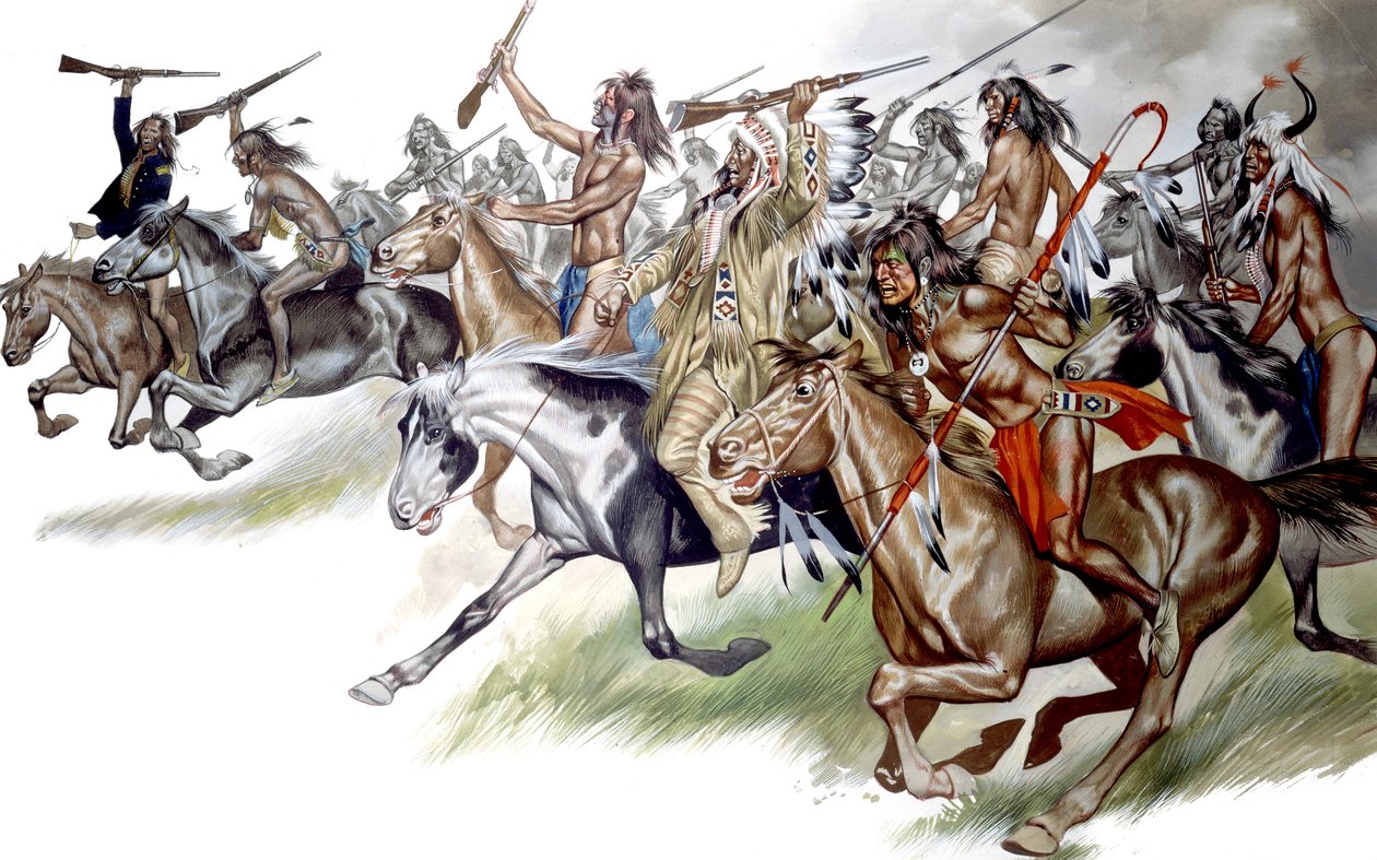 Indios nativos americanos a caballo (gouache sobre papel) de Ron Embleton