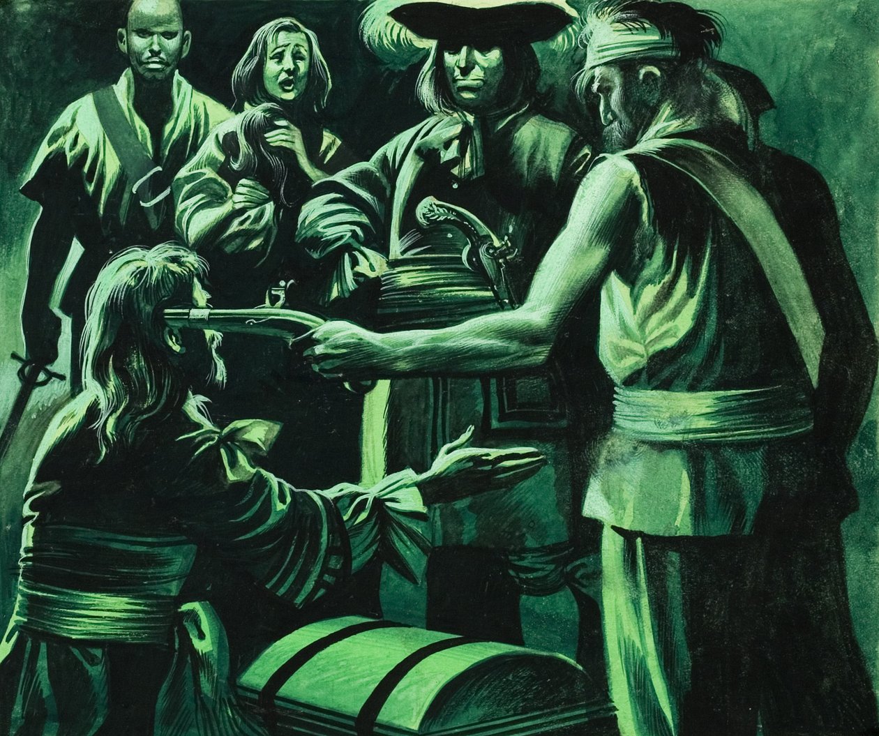 Sir Henry Morgan y el cofre del tesoro (gouache sobre papel) de Ron Embleton