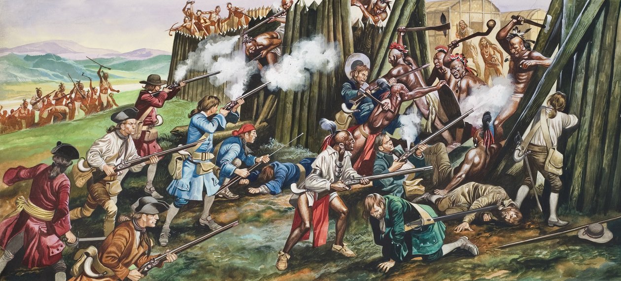 Asalto a la fortaleza de Neoheroka (gouache sobre papel) de Ron Embleton