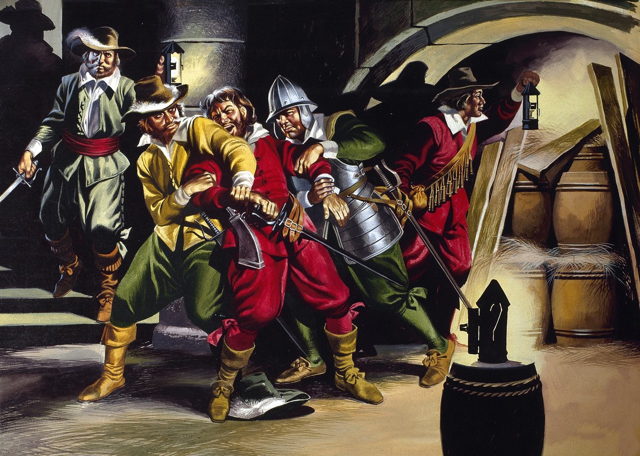La conspiración de la pólvora (gouache sobre papel) de Ron Embleton