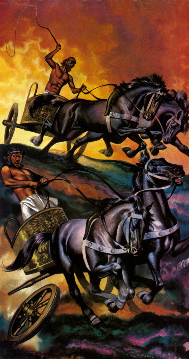 La magia de los Juegos Olímpicos: La guerra de los dioses (litografía en color) de Ron Embleton