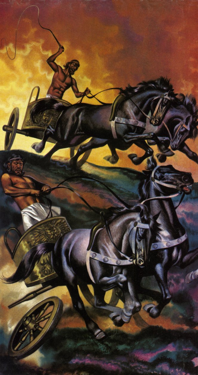 La guerra de los dioses (litografía en color) de Ron Embleton