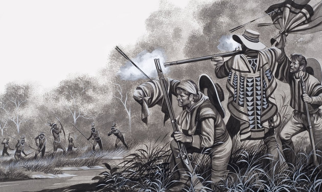 Bajo el ataque de los indios Chavante de Ron Embleton