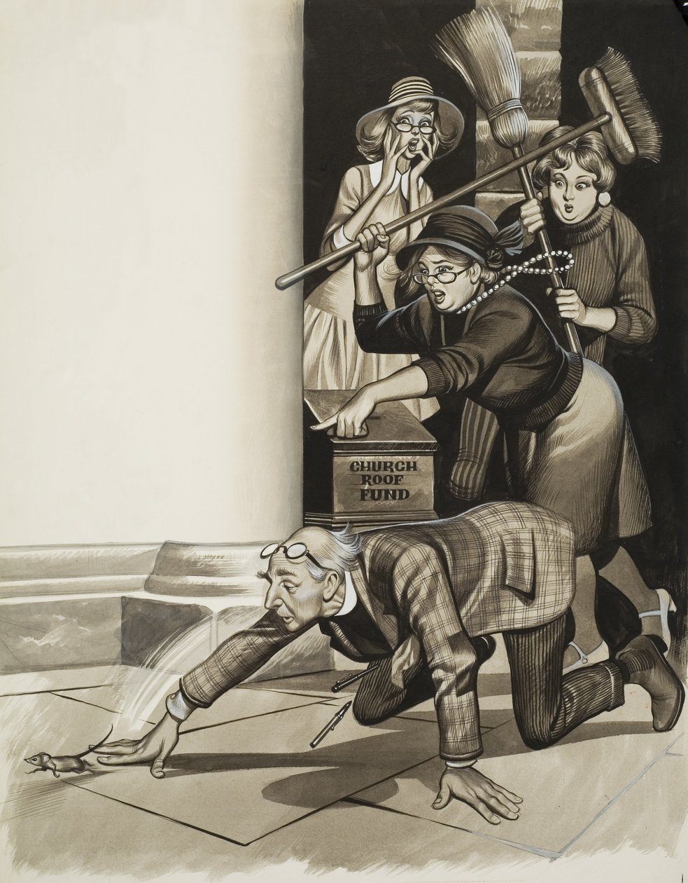 Vicario y mujeres (gouache sobre papel) de Ron Embleton
