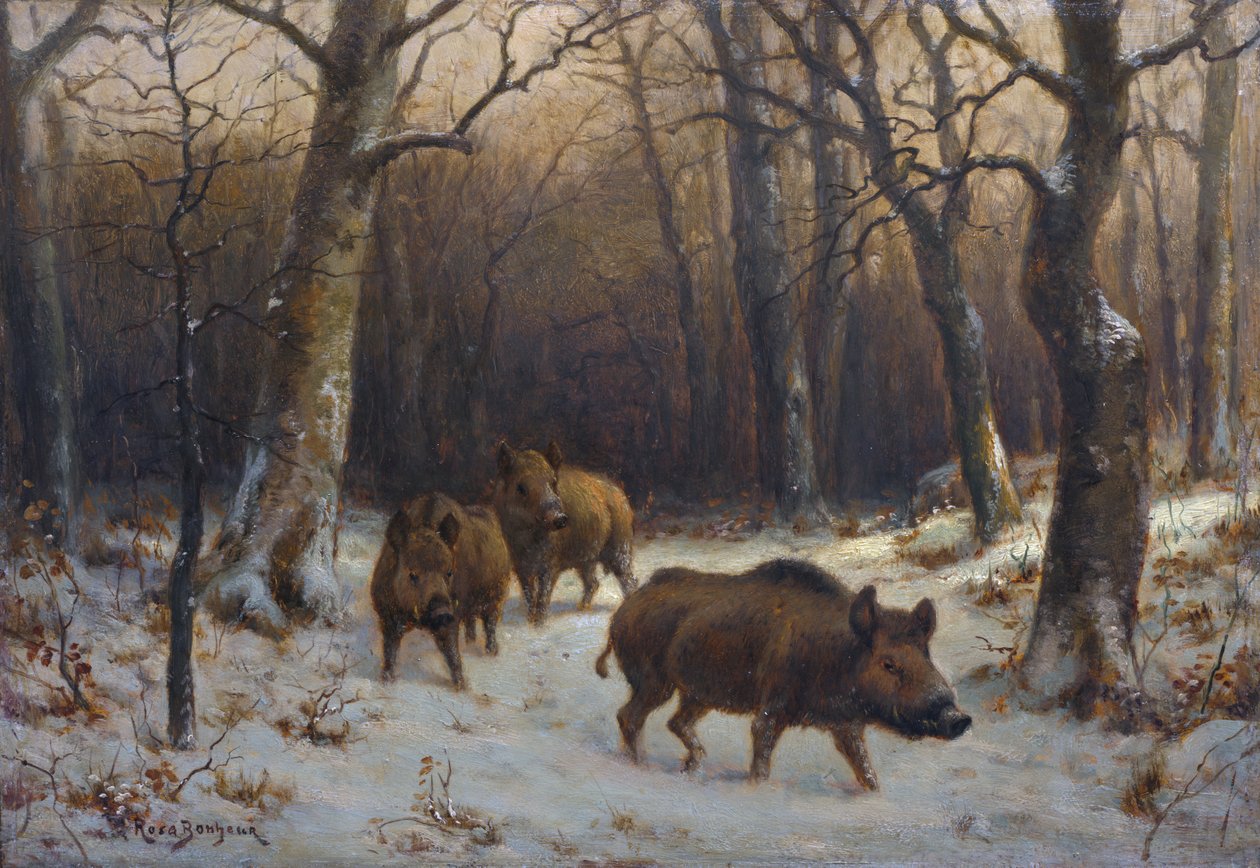 En francés:  Sangliers dans la neige Jabalíes en la nieve de Rosa Bonheur