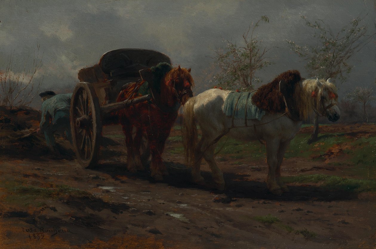 Dos caballos tirando de un carro de Rosa Bonheur