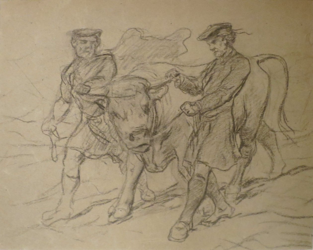 Dos hombres con un toro de Rosa Bonheur, tiza negra, Museo de Arte Columbus de Rosa Bonheur