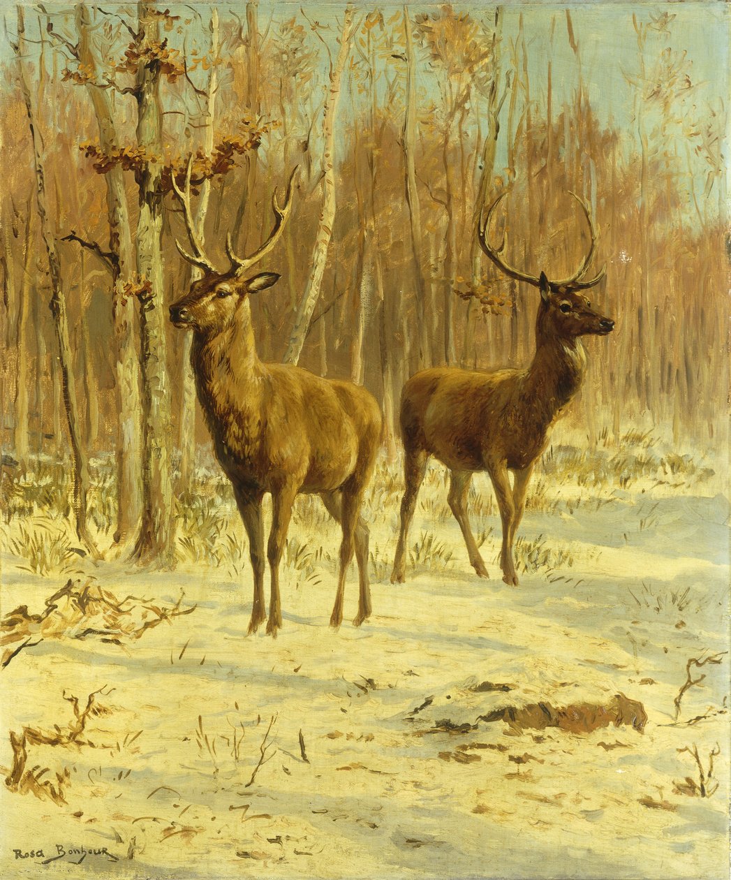 Dos Ciervos en un Claro en Invierno de Rosa Bonheur