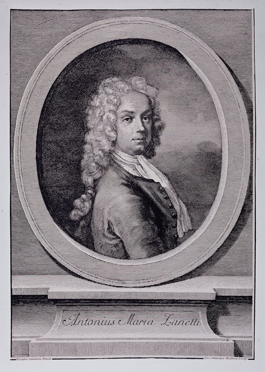 Retrato de Antonio Maria Zanetti, dibujante italiano. Grabado de Rosalba Giovanna (after) Carriera