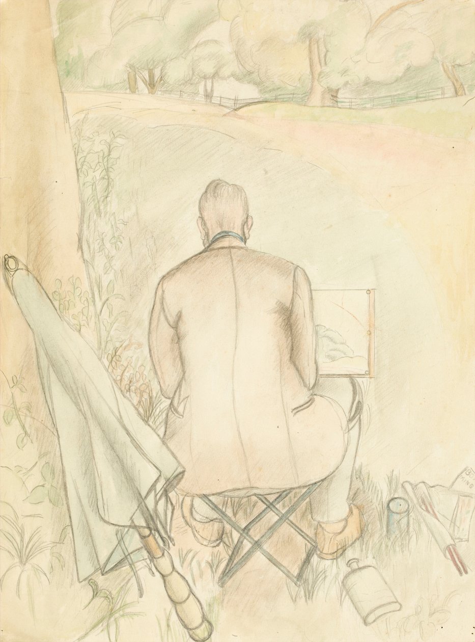 Retrato del esposo de la artista, Reginald Brill, dibujando, c.1930 de Rosalie Brill
