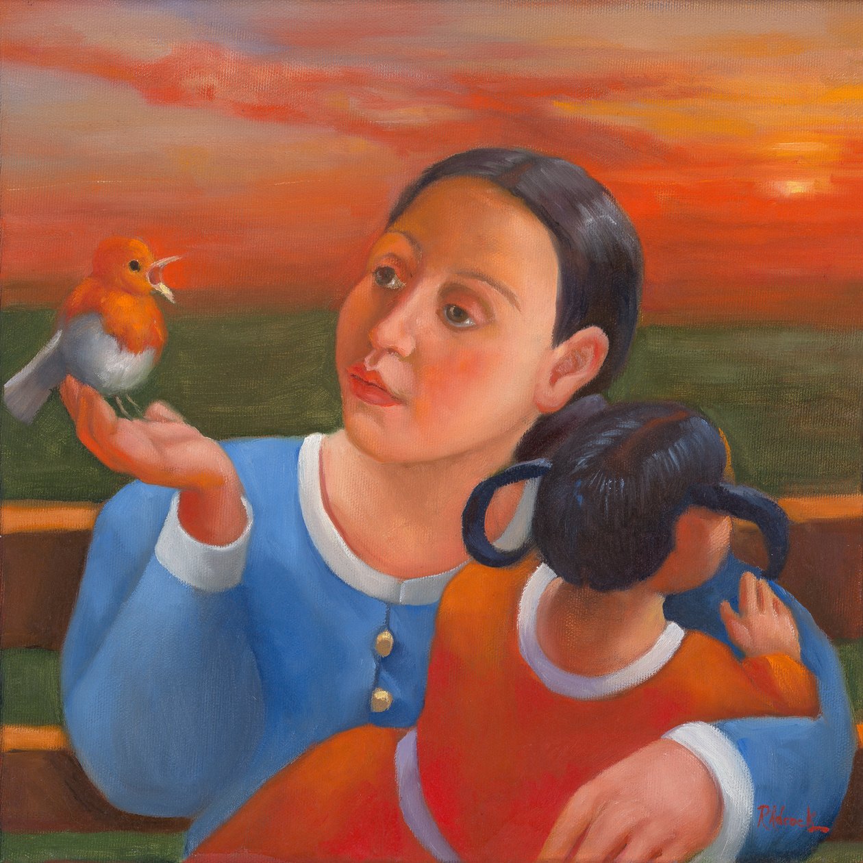 Un atardecer juntos, 2022 (óleo sobre lienzo) de Rosemarie Adcock