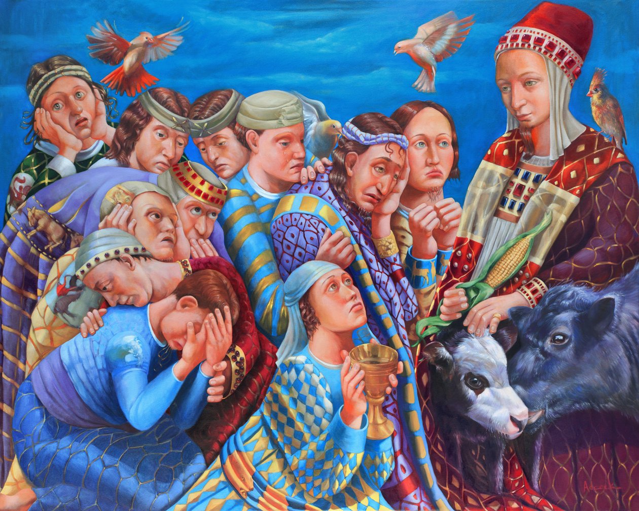 José y sus hermanos, 2018 (óleo sobre lienzo) de Rosemarie Adcock