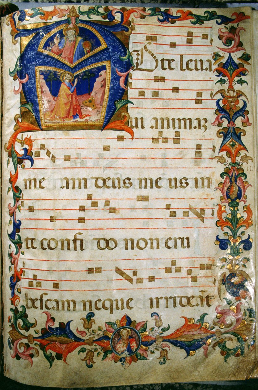 Corale / Graduale no.5 Inicial historiada "A" que representa al Rey David y Dios Padre de Rossello Franchi