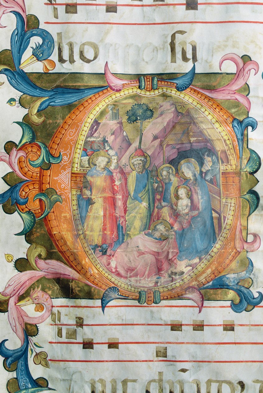 Corale / Graduale no.5 Inicial Historiada "O" que representa la Adoración de los Magos de Rossello Franchi