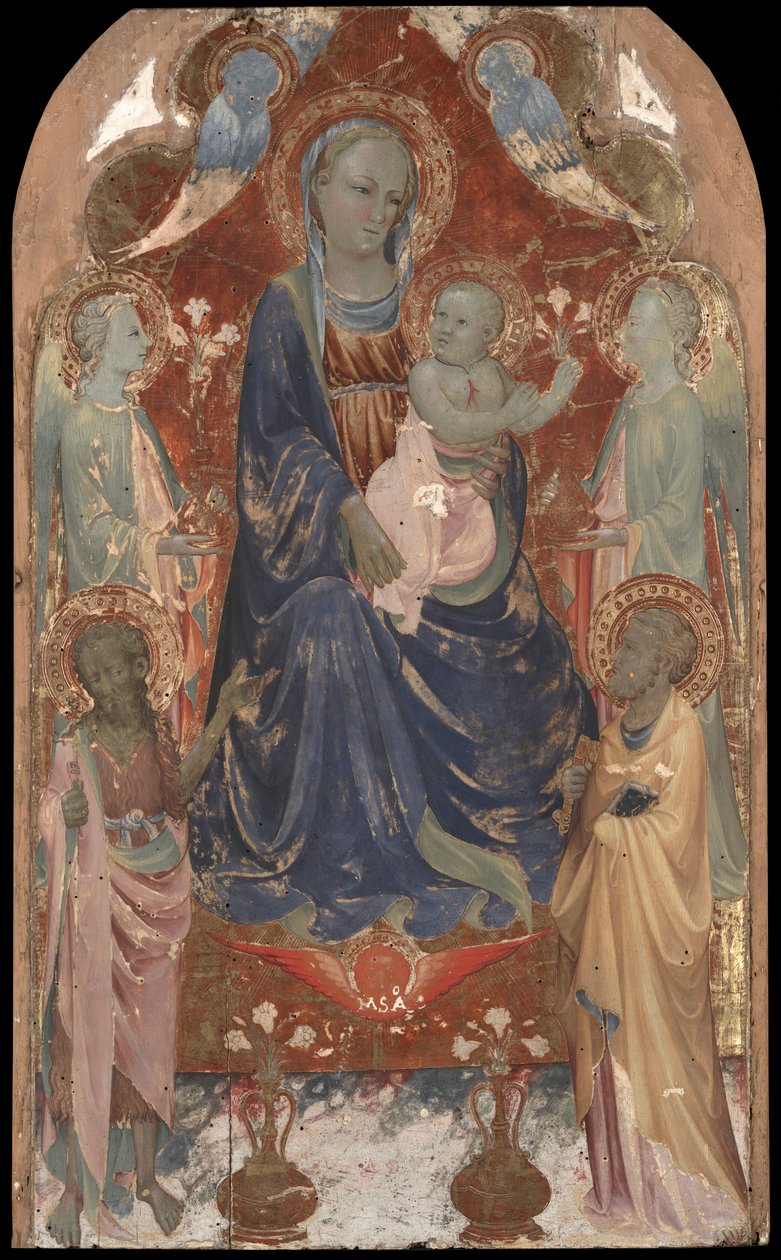 La Virgen y el Niño con San Juan Bautista, San Pedro y Dos Ángeles. de Rossello di Jacopo Franchi