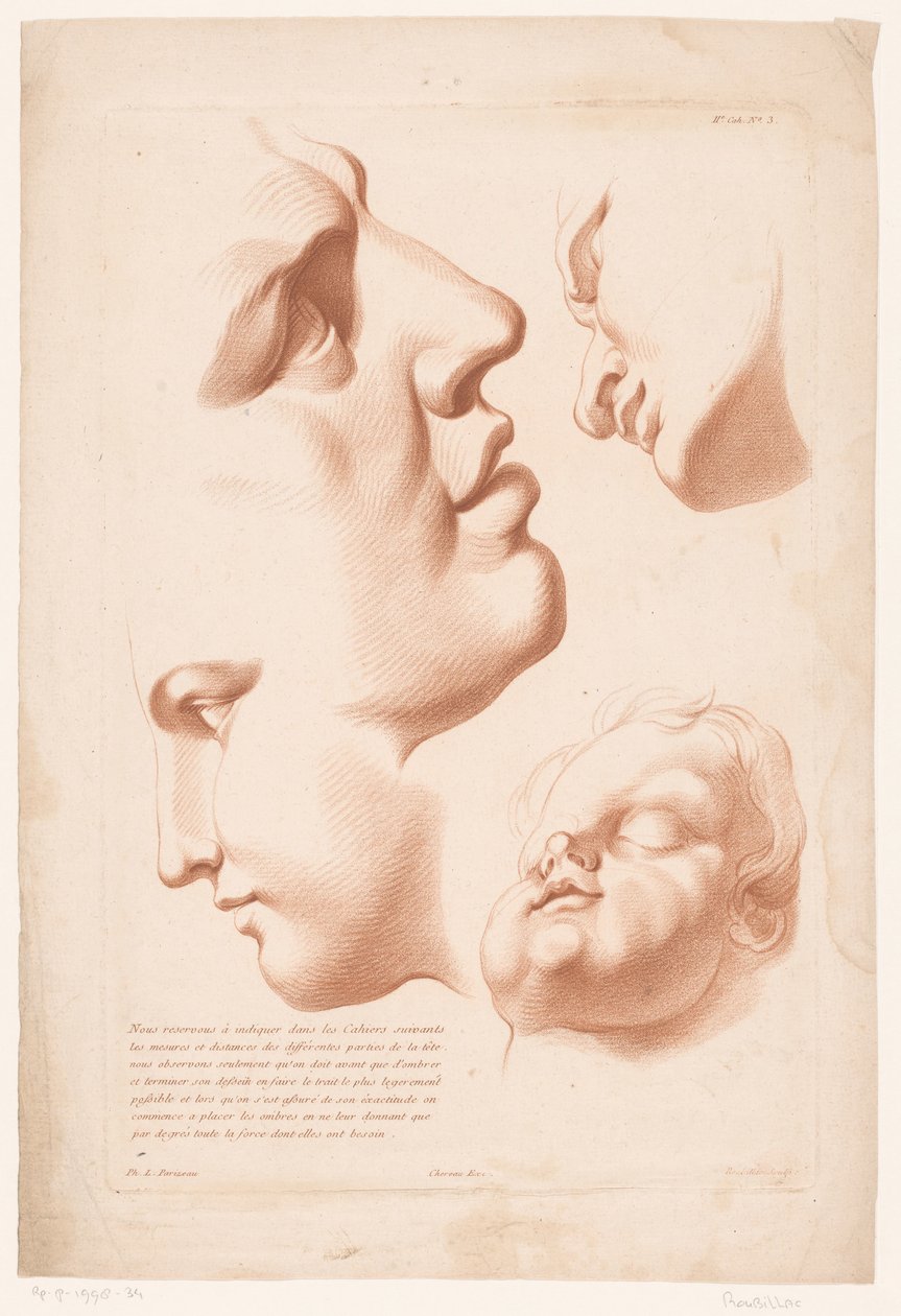 Cabezas de hombre, mujer y niño
Principios del dibujo del natural, segunda parte (título de la serie)
IIe Cahier de Principes du Dessin d
