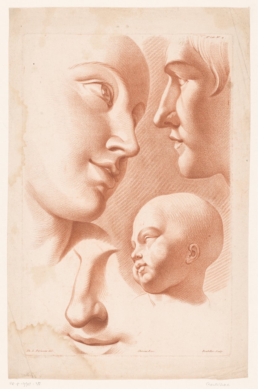 Cabezas de mujer, hombre y niño
Principios del dibujo del natural, segunda parte (título de la serie)
IIe Cahier de Principes du Dessin d