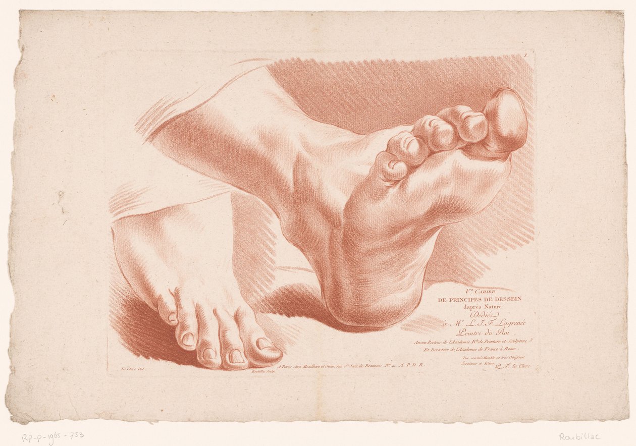 Imagen del título con dos pies Principios del dibujo de la naturaleza, quinta parte (título de la serie) Ve Cahier de Principes du Design d
