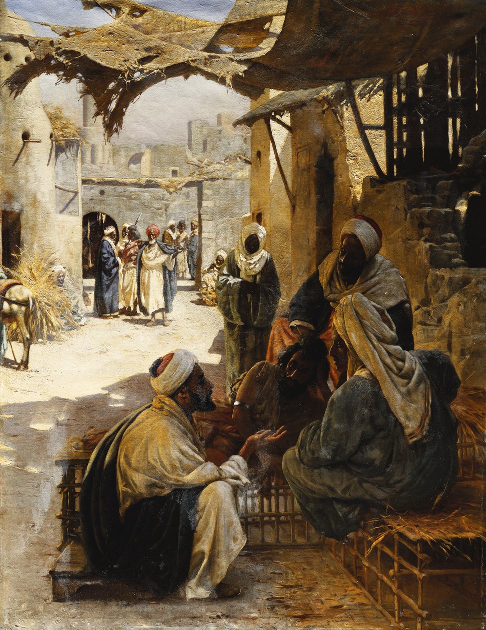 Árabes conversando en una calle del pueblo, 1894 de Rudolf Der G. Swoboda