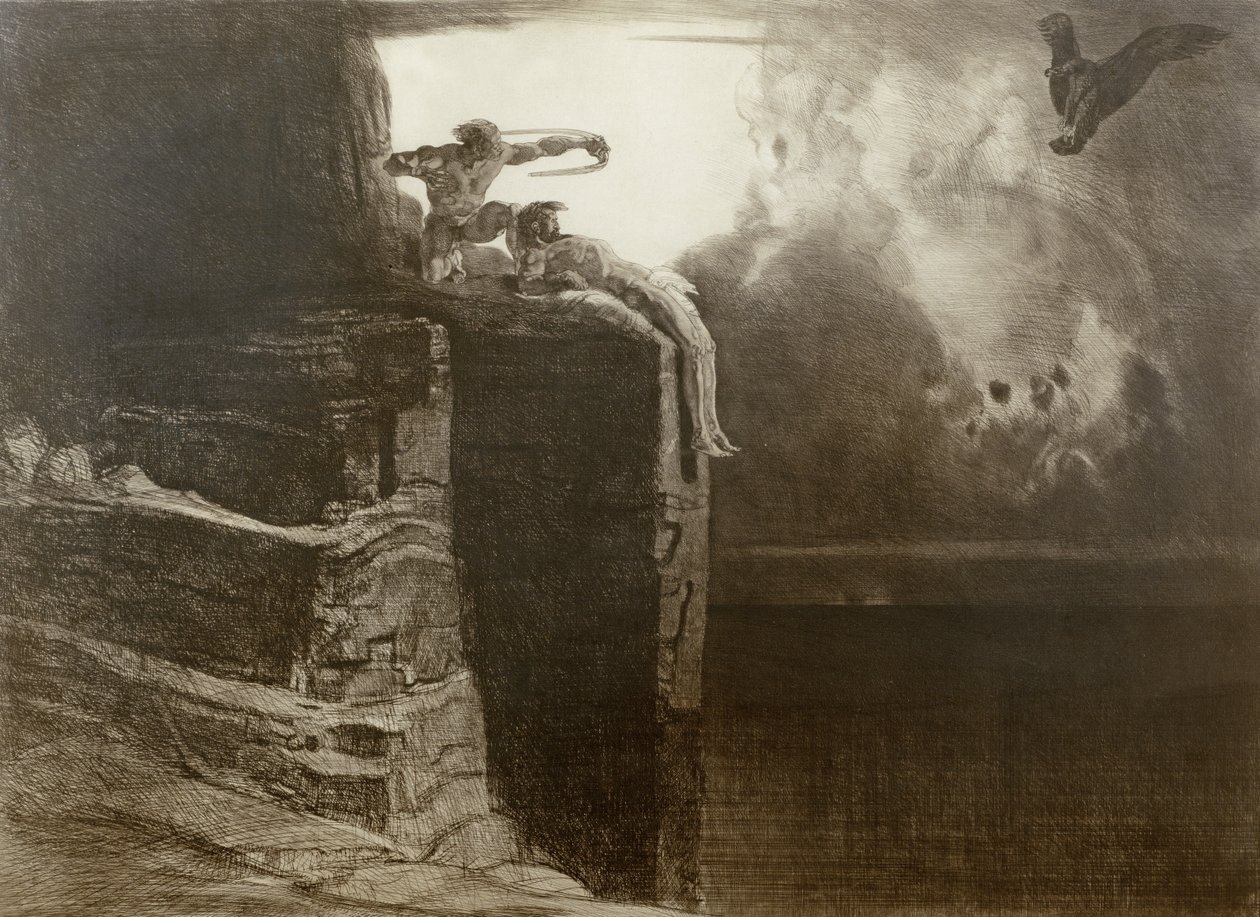 La liberación de Prometeo (aguafuerte) de Rudolf Jettmar