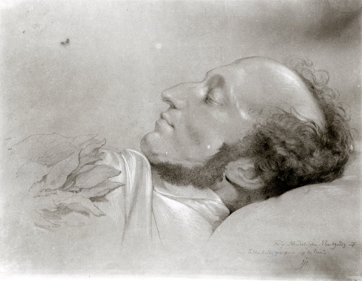 Felix Mendelssohn (1809-47) en su lecho de muerte, c.1847 de Rudolf Julius Benno Huebner