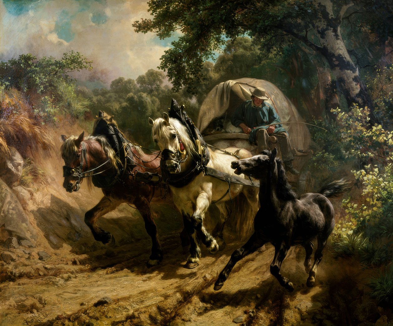 Coche mensajero en el camino hueco de Rudolf Koller